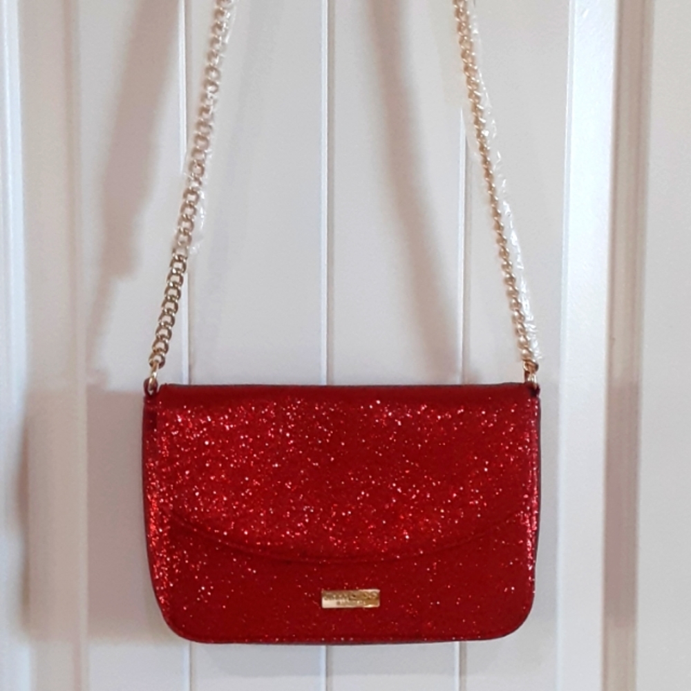 Red Glitter Chain Crossbody Bag - Unbranded